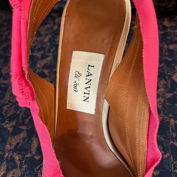 LANVIN Eté 2009 Beige and Pink Canvas Slingback Peep Toe Sandals Size 37.5 - Picture 8 of 15